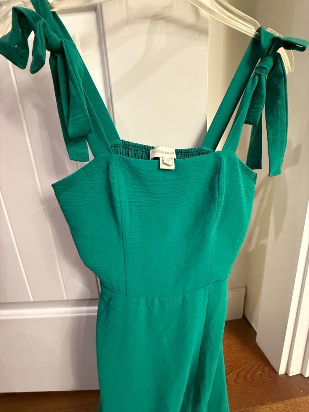 Monteau Los Angeles Green Tie Strap Midi Dress Size Small Smocked Back - Picture 9 of 14